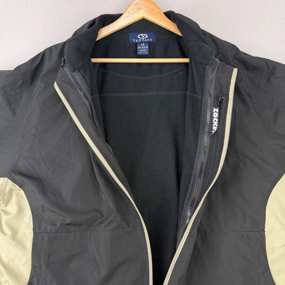 Vantage 3-in-1 Jacket Men Large Black Full-Zip Windbreaker Fleece Lined 90s VTG